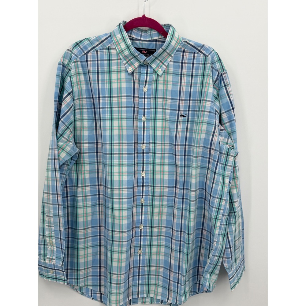Vineyard Vines Whale Shirt Mens XL Blue Plaid Slim‎ Fit Button Down Preppy